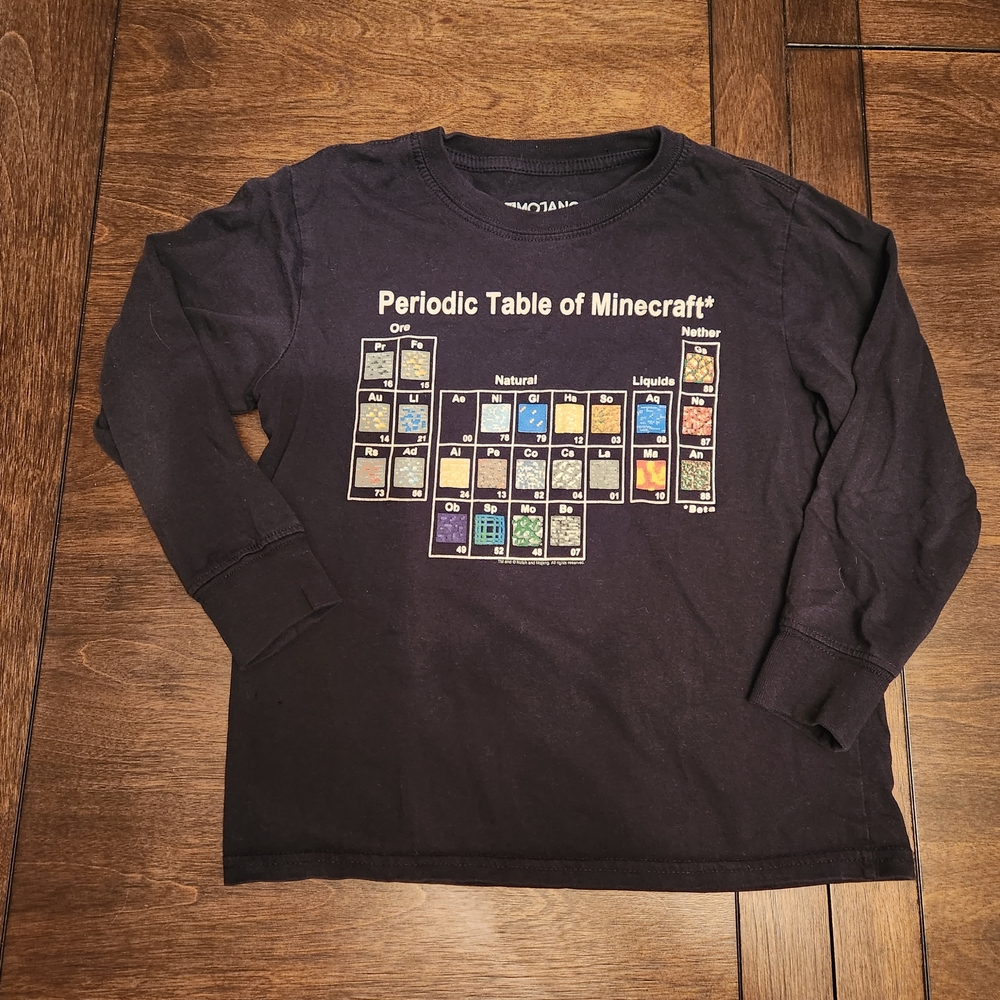 Minecraft Periodic Table Black Long Sleeve Kids Shirt Boys Size Small